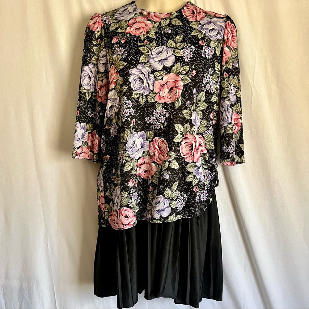 Classic Apparel 1990s Black Floral Dress